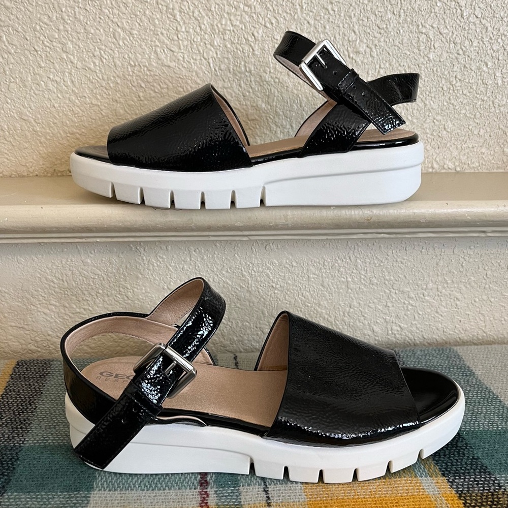 Geox Black Patent Leather Sandals